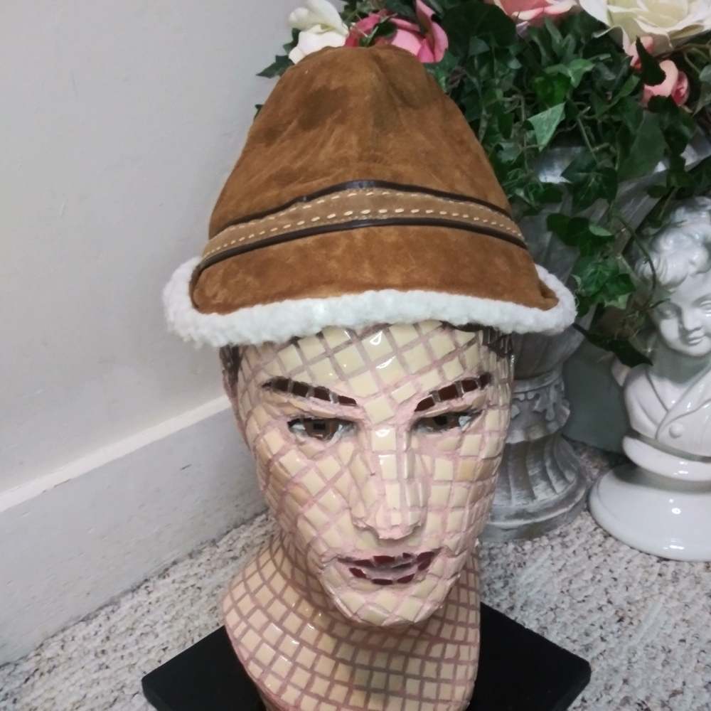 Vintage Men's North King Tyrolean German Style Leather & Faux Sherpa Hat